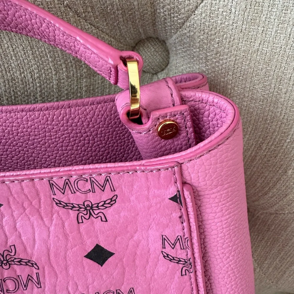 MCM Pink Visetos Structured Top Handle Satchel Like New - Picture 6 of 14